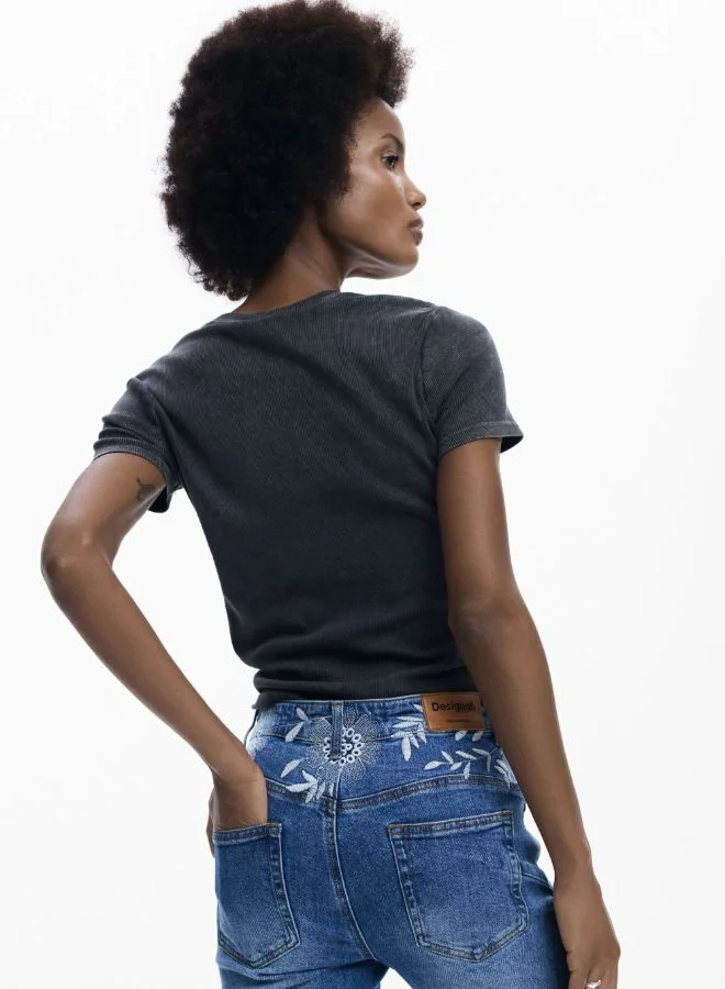 Desigual Blue Flared Denim Trousers for Women | Best Price UAE